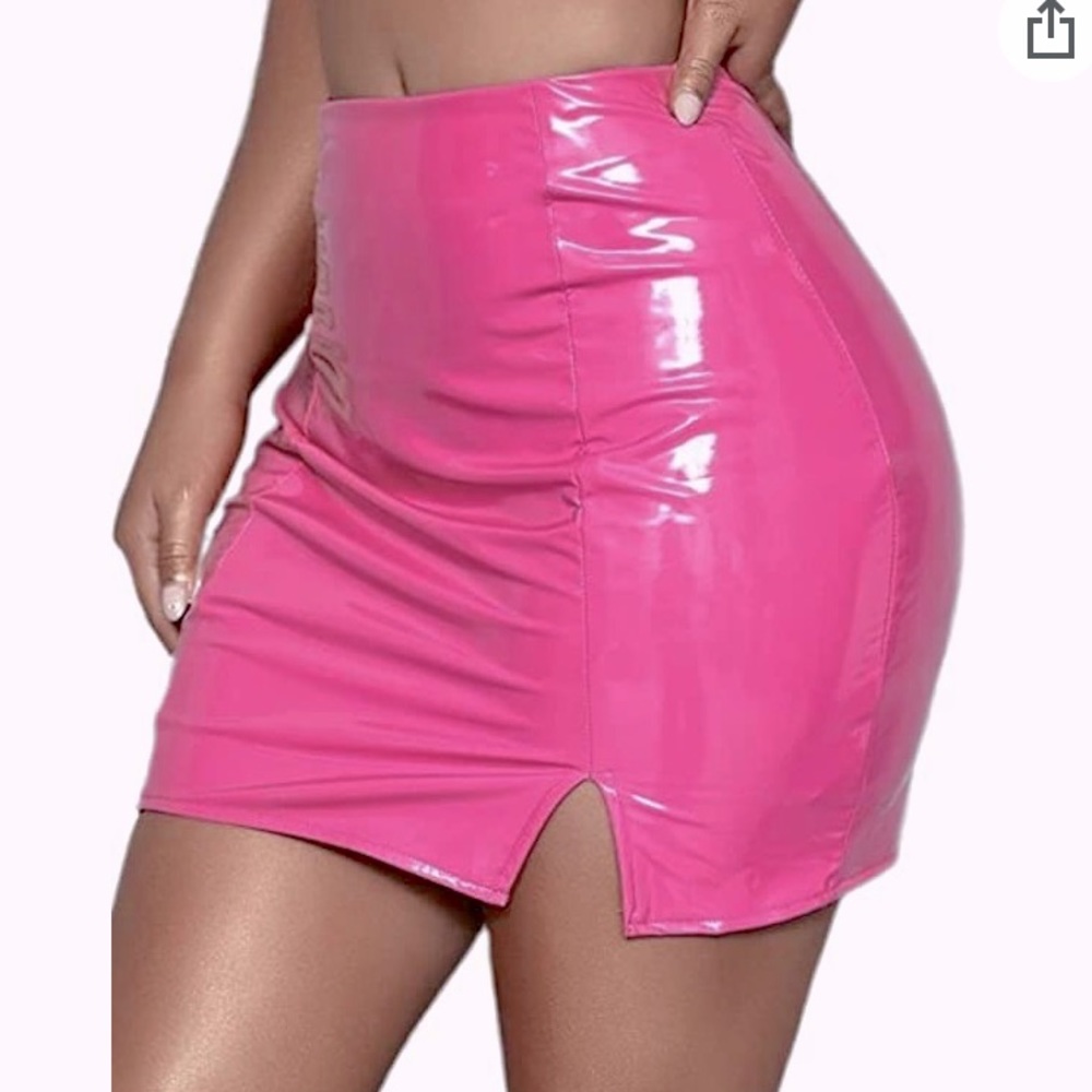 PINK Vinyl High Waist Mini Pencil Skirt